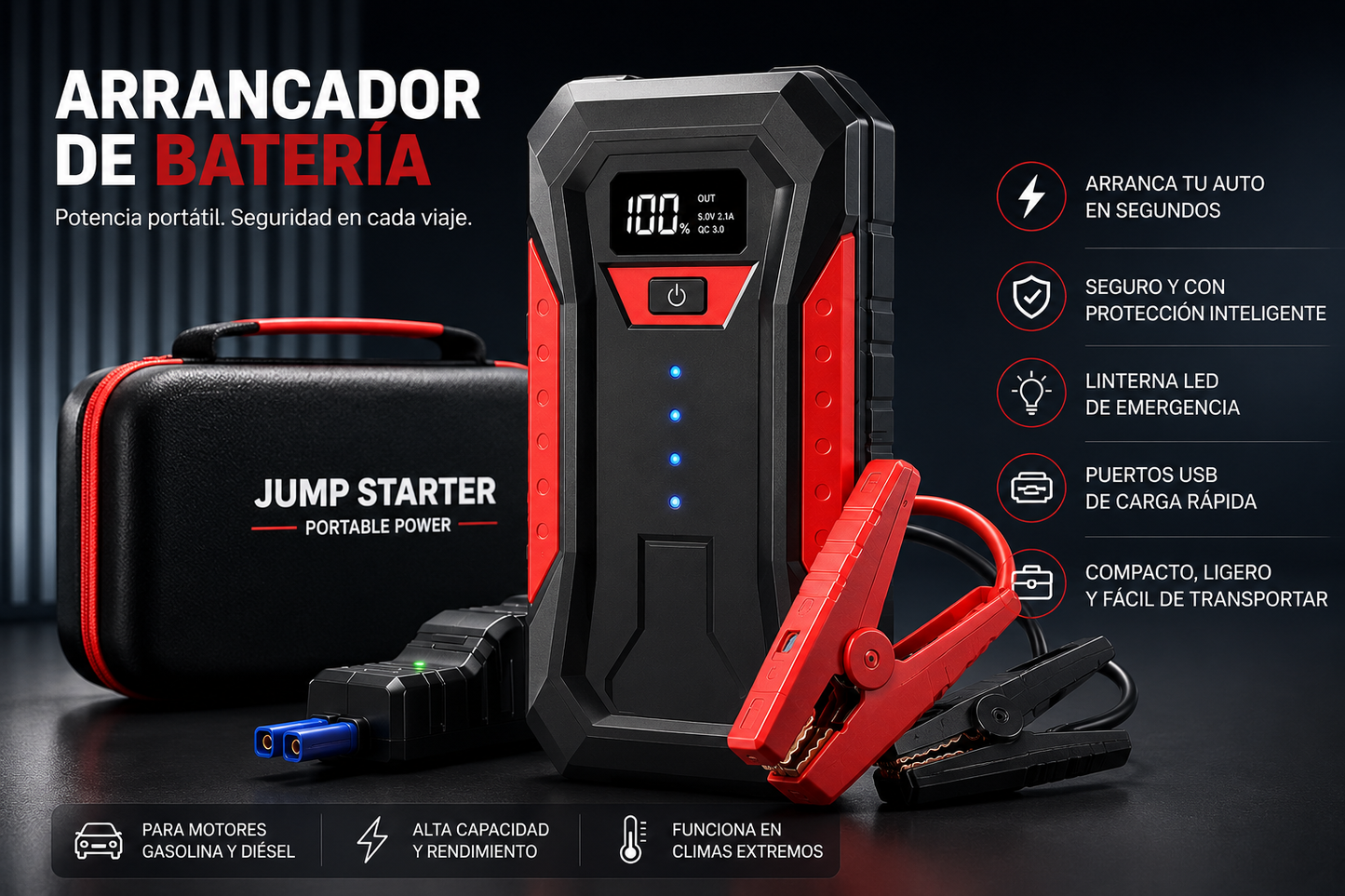 PowerJump™  Iniciador de baterías de carro y moto.
